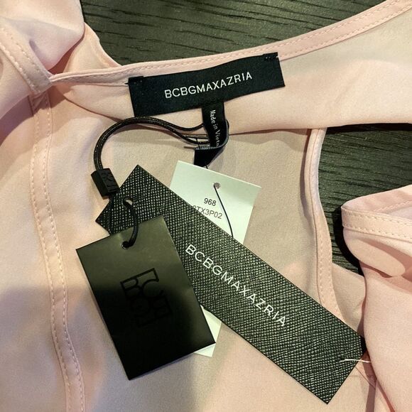 NWT BCBGMaxazria Small Tunic Top Asymmetrical Wrap Sheer Pink Ruffle - Picture 7 of 8